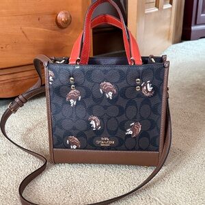Coach Black and Brown Hedgehog Print Tote